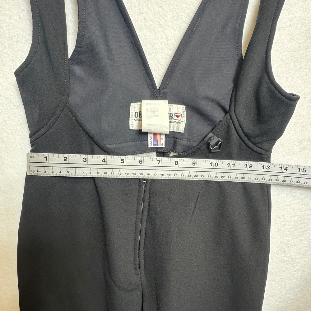 Vintage Obermeyer Ski Bibs Overalls Pants Women 10 Black Stirrup Zip USA Retro - Picture 8 of 15